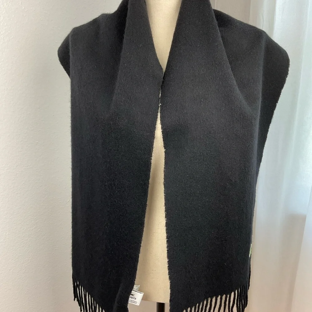 Lacoste Black Cashmere Wool-Blend Scarf‎